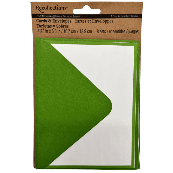 8 Pack 4.25 in x 5.5 in Green Blank Notecard and Envelope Set, Elegant Cards with Borders, Matching Envelopes, Thank You Notes, Greetings, All Occasions, Green, White