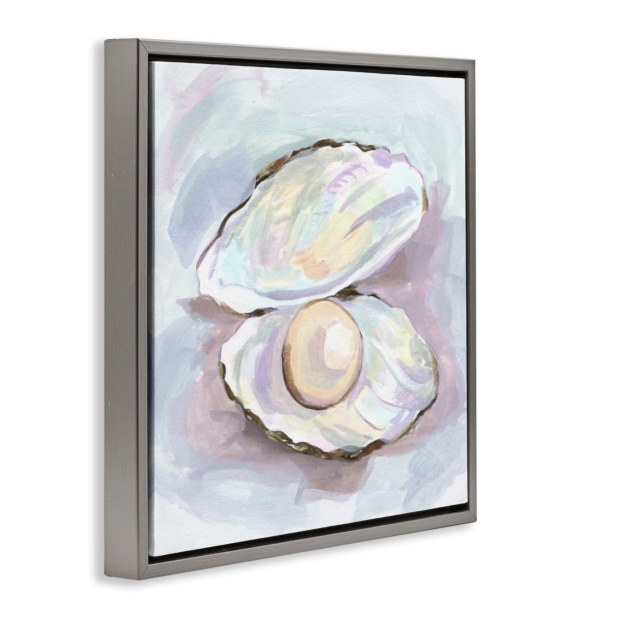 Stupell Industries Silent Opal Clam Pearl Gray Framed Floater Canvas Wall Art, design by Melissa Wang