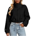 thumbnail image 2 of thefmos Women's Stand Collar Zip Up Cropped Jacket Drawstring Hem Solid Color Casual Winter Coat Fashion Fall Outfit, Black M, 2 of 5