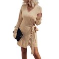 thumbnail image 2 of SAYOO Mujeres Cardigan Vestido de manga larga con cuello en V Cintura Lazo lateral Slim Streetwear Vestido elegante SAYOO  moda, 2 of 9
