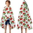 thumbnail image 3 of Red Strawberry Plants Fruit Flower Leaf Hooded Bath Towel，50"x30" for Ages 3 To 12 Kids, Quick Dry Lightweight Soft Microfiber Hood Beach Towel Cover Up for Kids, 3 of 7
