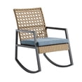 thumbnail image 1 of Walker Edison Modern Rattan Patio Rocker with Cushion in Light Brown and Blue, 1 of 4