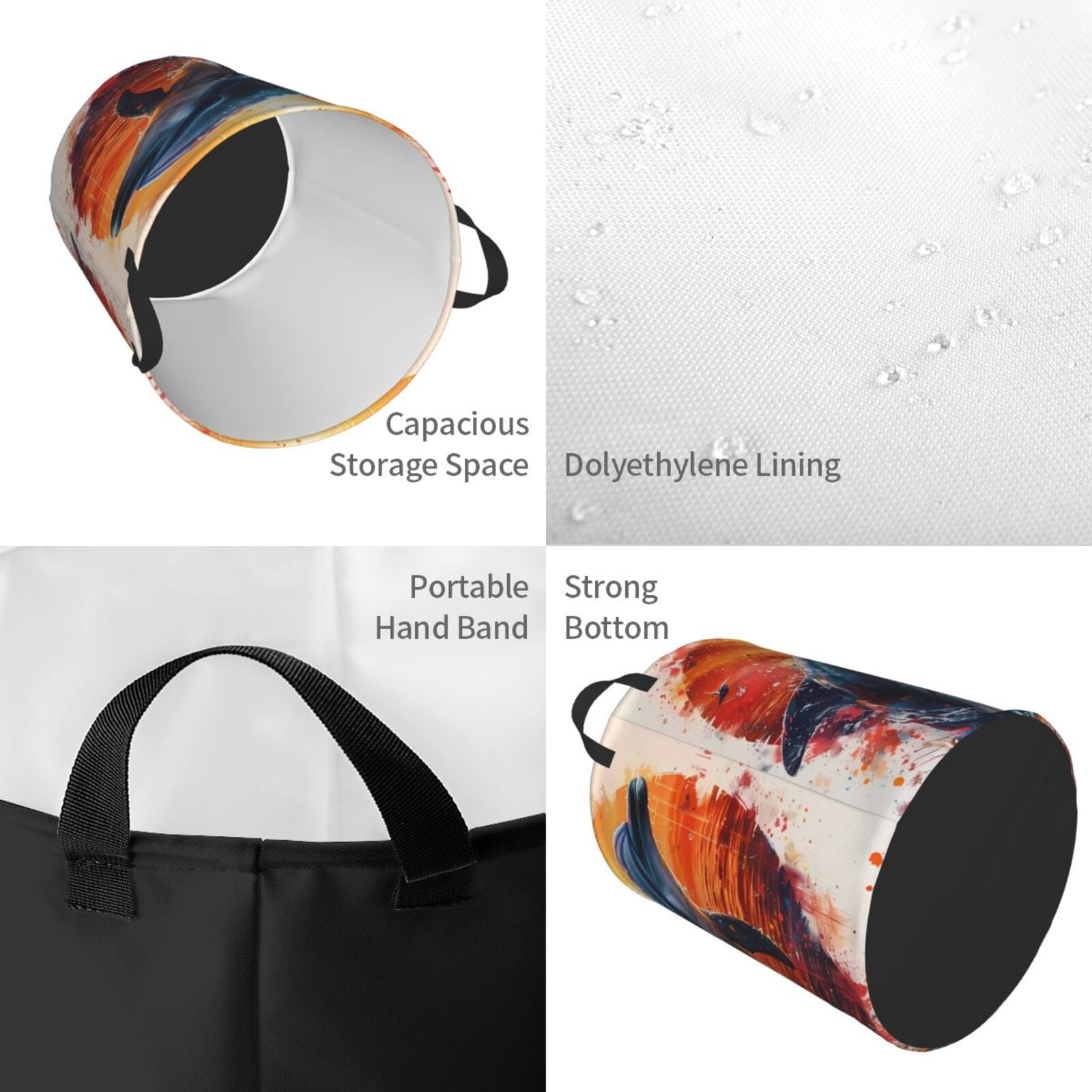Large Laundry Basket with Handles - Sunset Ocean Watercolor Dolphin Kids Baby Dirty Clothes Laundry Hamper for Bedroom Aesthetic