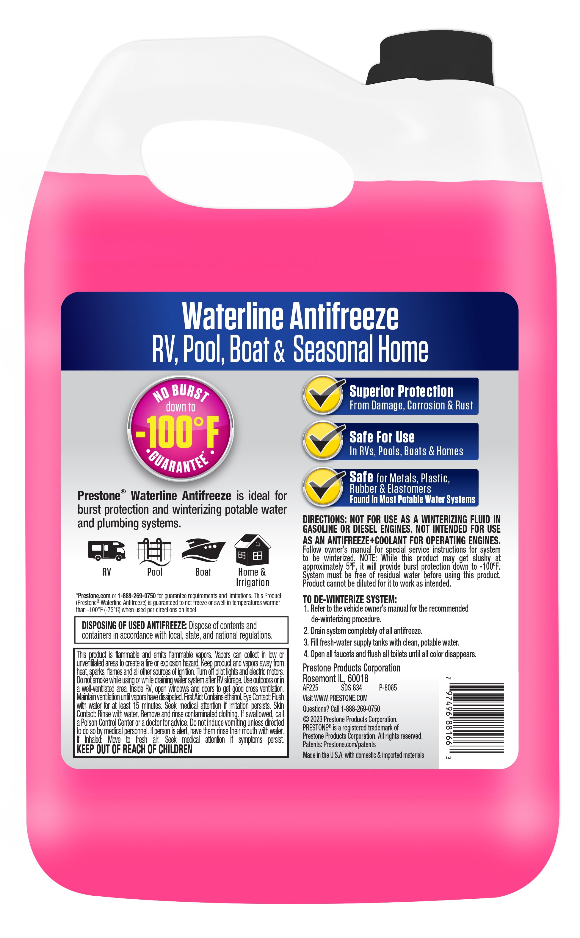 (2 pack) Prestone Waterline/RV Antifreeze, -100° No Burst - Potable Water Systems, 1 Gallon