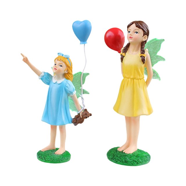 2 piezas mini estatuas de jardín de hadas figuras de hadas miniatura micro paisaje con ala luminosa para plantador de dormitorio de patio