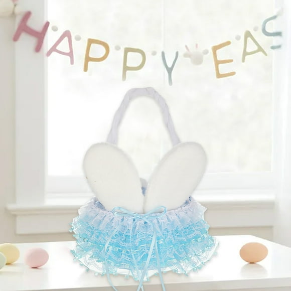 Decoraciones de Pascua, adornos de Pascua, regalos de Pascua, cesta de flores para niña de las flores, cesta bonita de Pascua con orejas de terciopelo de encaje, cesta de flores navideñas, cesta de te