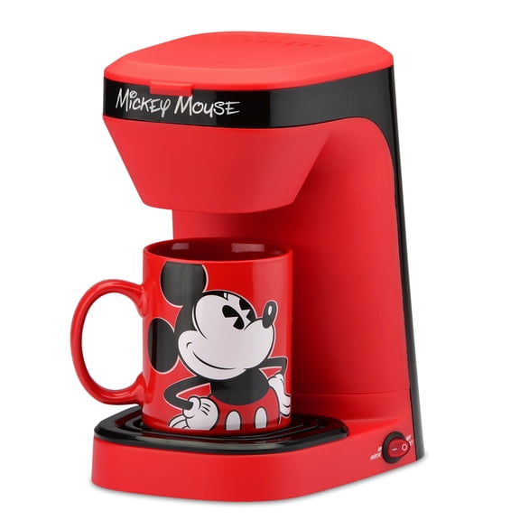Disney Mickey Mouse 1-Cup Coffee Maker with 12 oz Mug - Kitchen Appliance for Drip Coffee - Home Appliance with Mickey Mouse Mug & Removable Drip Tray - Machine with Filter Basket
