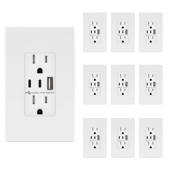 Tomacorriente TOPGREENER TU21542AC2-WSID de 15 A con USB Tipo C de 3 puertos