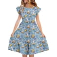 thumbnail image 2 of EGNMCR Robe à Manches Courtes à Col Rond Robe d'Été pour Enfants Imprimée à Manches Plissées à Double Couche pour Enfants de 5 à 14 Ans Robe, 2 of 7