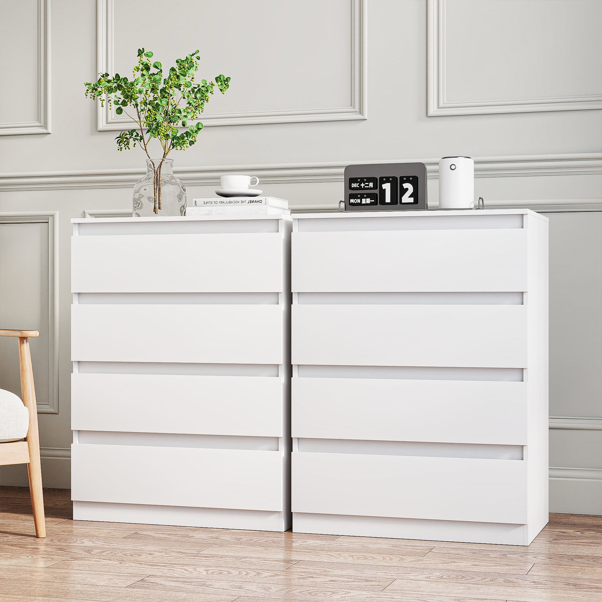 GVN Bedroom Dresser, Chest of Drawers, Modern Simple 4-Drawer Dresser for Bedroom, Living Room, White
