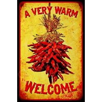 Retro Metal tin Sign Chilli Pepper Welcome Metal Sign New Mexico Ristra Restaurant Sign Funny Home Cave Garage bar Wall Decoration Vintage Metal Sign 8x12 inch