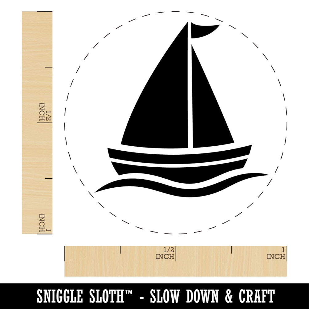 Sailing Sailboat Self-Inking Rubber Stamp Ink Stamper - Yellow Ink - Medium 1 Inch