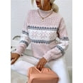 thumbnail image 3 of Women’s Snowflake Christmas Sweater Casual Long Sleeve Knitted Pullover Sweaters Crewneck Loose Jumper Tops, 3 of 6
