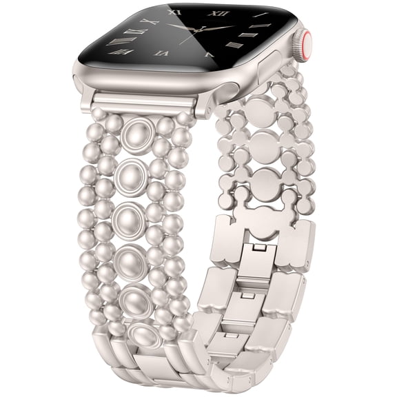 Wearlizer Stainless Steel Band Compatible with Apple Watch Band for Women 38/40/41/42/44/45/46/49mm, Studded Link Bracelet Strap, Dressy Metal Band for Series 11/10/9/8/7/6/5/4/SE/Ultra