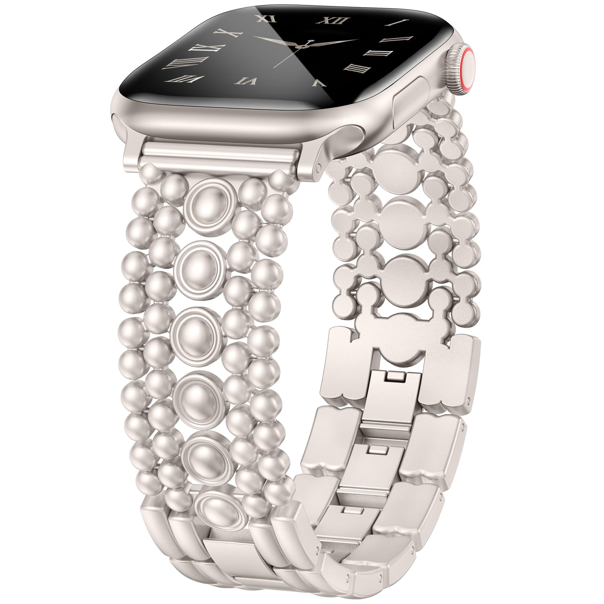 Wearlizer Stainless Steel Band Compatible with Apple Watch Band for Women 38/40/41/42/44/45/46/49mm, Studded Link Bracelet Strap, Dressy Metal Band for Series 11/10/9/8/7/6/5/4/SE/Ultra