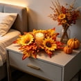 thumbnail image 5 of Aoznliie Fall Candle Ring Wreath, Sunflower Maple Leaf Wreath for Fall Home Decor, 13 inch Thanksgiving Halloween Centerpieces for Table, Orange, 5 of 7