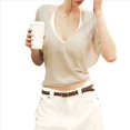thumbnail image 3 of Suéteres de Cuello en V para Mujer, Informales, de Larga de Murciélago, Holgados, con Hombros Descubiertos, de Punto, para Cubrirse. Albaricoque M, 3 of 10