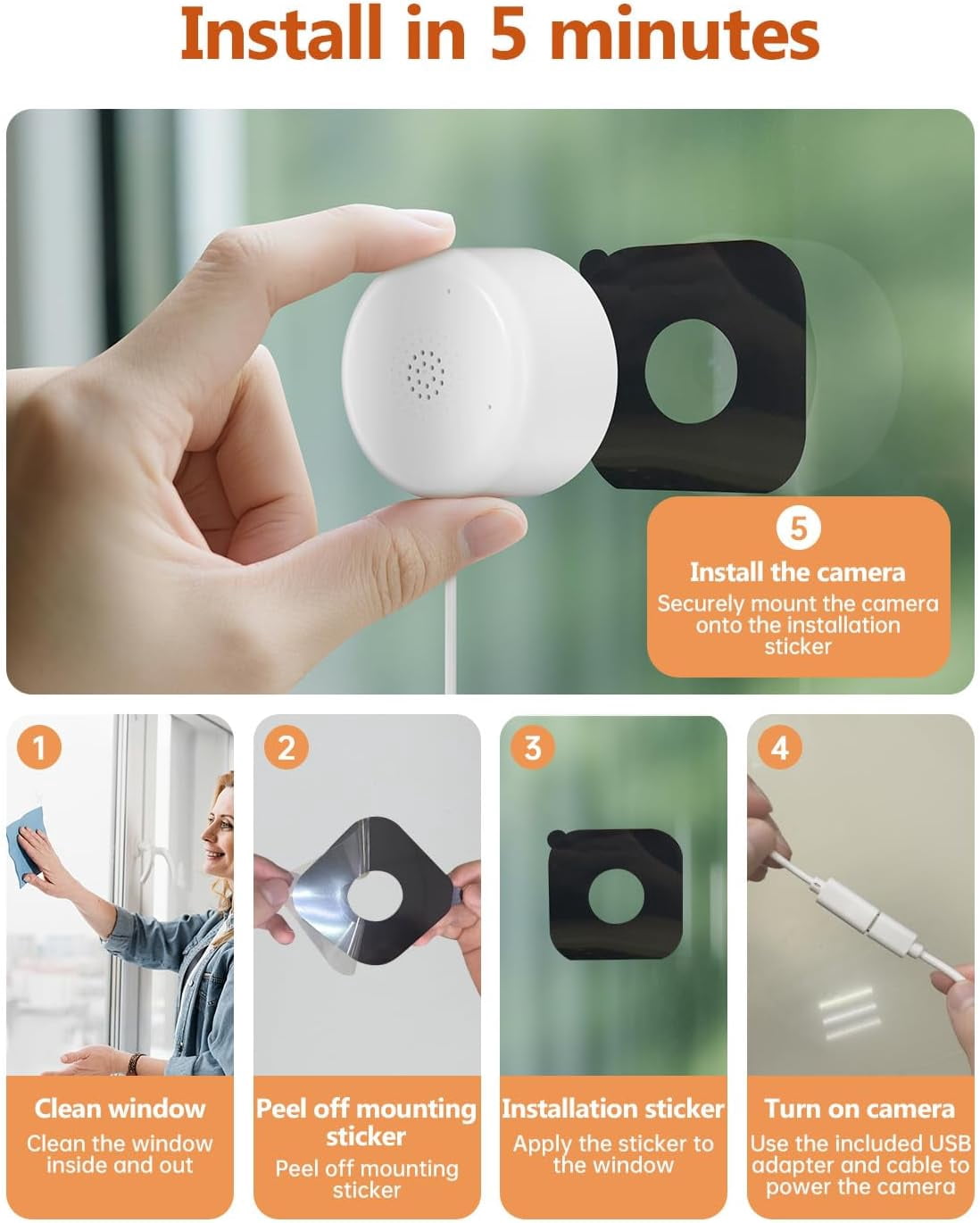 Window Camera, 2.4G&5G WIFI Home Security Camera 2K Indoor Outdoor Cameras for Home Security, Starlight Night Vision, 911 Emergency Dispatch, US Based Cloud, Easy & Quick Install