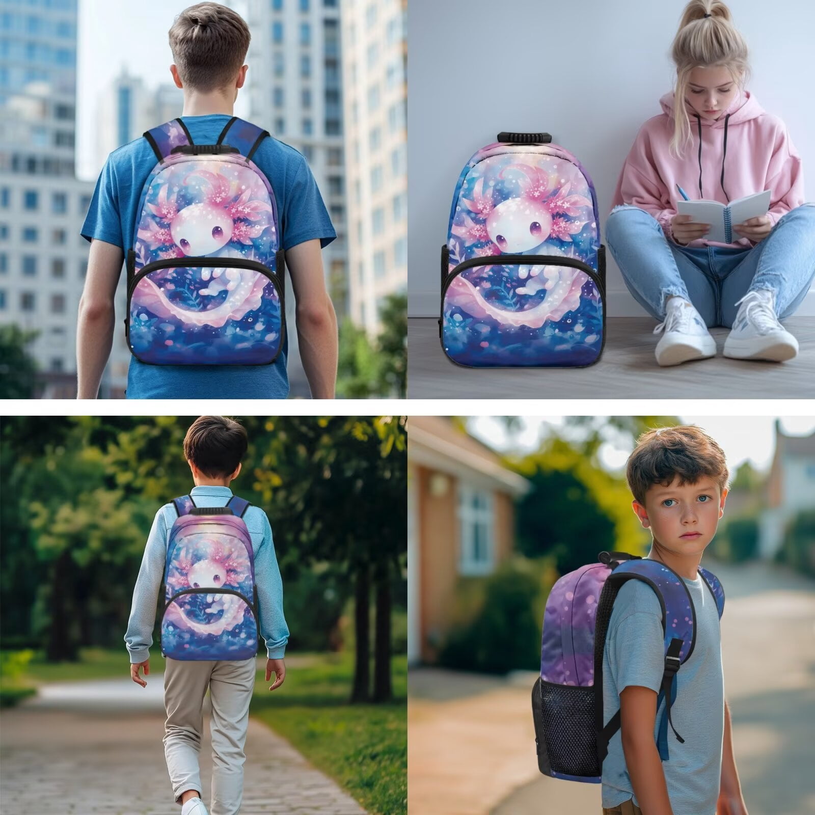 Pzuqiu Blue Tractor Backpack for Girls School Backpack Set for Kids 4 Piece Schoolbag with Lunch Box Pencil Case 17 Inch Boys Book Bags with Adjustable Shoulder Strap for Teens