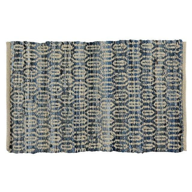 Benjara BM231288 25 x 40 in. Ogee Pattern Reversible Cotton Rug, Beige & Blue