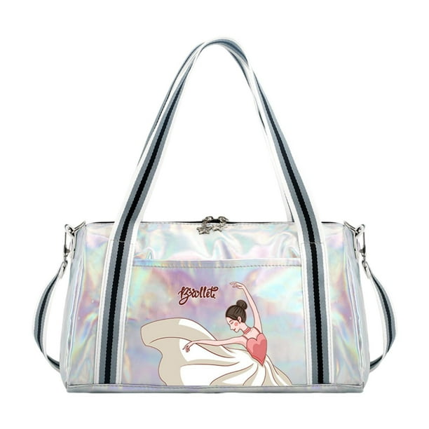 Bolso de baile para mujer, tamaño adulto, bolso de hombro, bolso de lona, bolso de gimnasia, bolso de viaje Plata