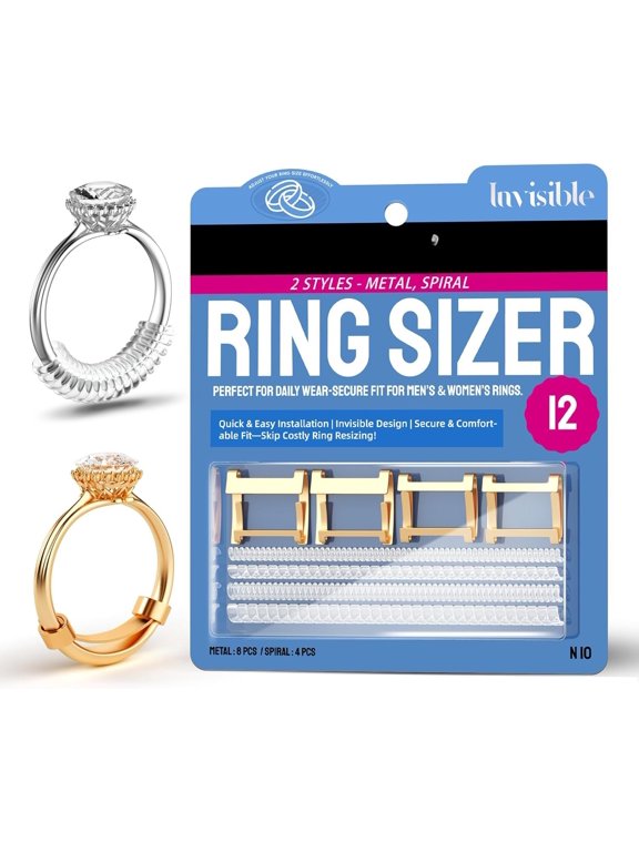 Filled Metal Ring Guard for Loose Rings, 12 count Set with 2 Styles (Metal Ring Guards, Spiral Coils), Ring Spacer Fits Ring Widths 1-10mm, Invisible Resizing Solution for Women & Men
