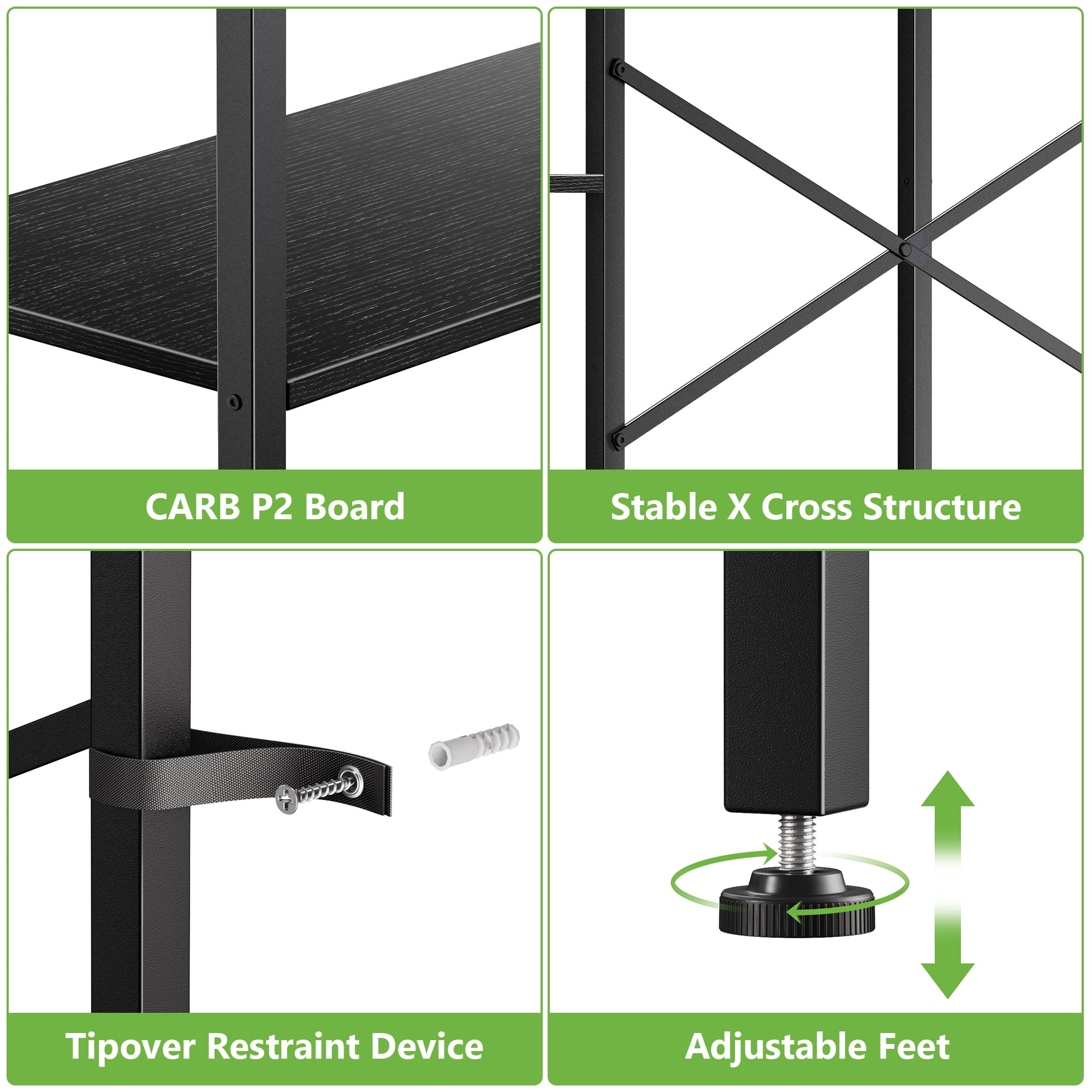 Biemlerfn 8-Tier Over the Toilet Rack, Bathroom Storage Organizer with Adjustable Shelves, Toilet Paper Holder & Hooks, Black