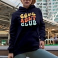 thumbnail image 2 of Cool Aunt Club, Association of Aunties Themed, Groovy Retro Wavy Text Merch Gift, Navy Blue Hooded Sweatshirt or Hoodie, Large, 2 of 5