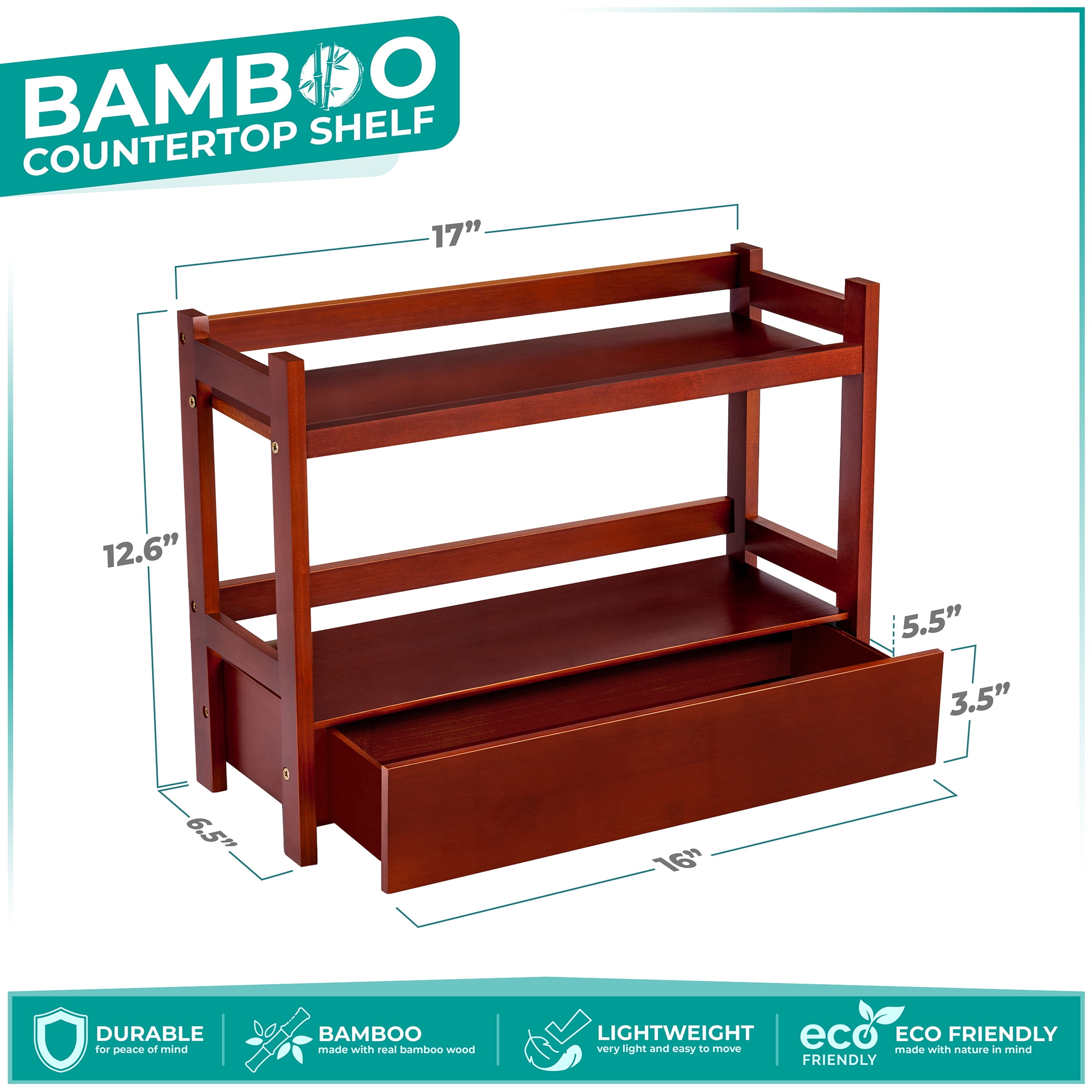Sorbus 2-Tier 17" Bamboo Kitchen Organizer with Pull-Out Drawer, Brown