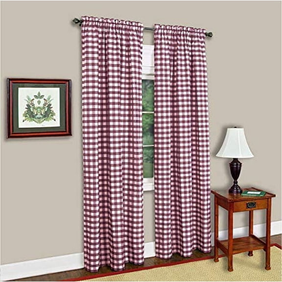 Buffalo Plaid Drapes, Classic Country Plaid Gingham Checkered Design, Decor, Window Curtain Treatments 42" x 63" Single Panel, Burgundy
