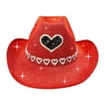 thumbnail image 4 of HNMKIU Stylish Denim Cowboy Hat with Heart Trim Design for Stage Shows and Festive Events Red,One Size, 4 of 4