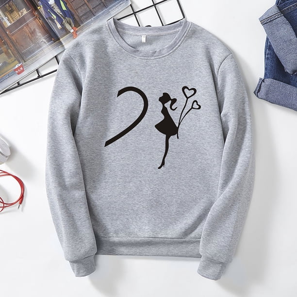 Pntutb Pareja Estampado Plus Terciopelo Manga Larga Cuello Redondo Jersey Sudadera top (Unisex) Pntutb Pntutb-3301