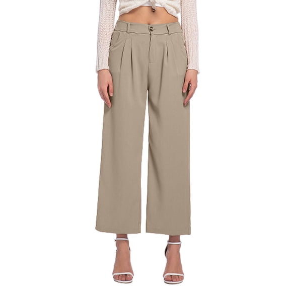 AUNVITO Women's High Waisted Linen-Blend Straight Leg Office Pants, Wide Leg Ankle-Length Trousers with Pockets for Casual & Commuting