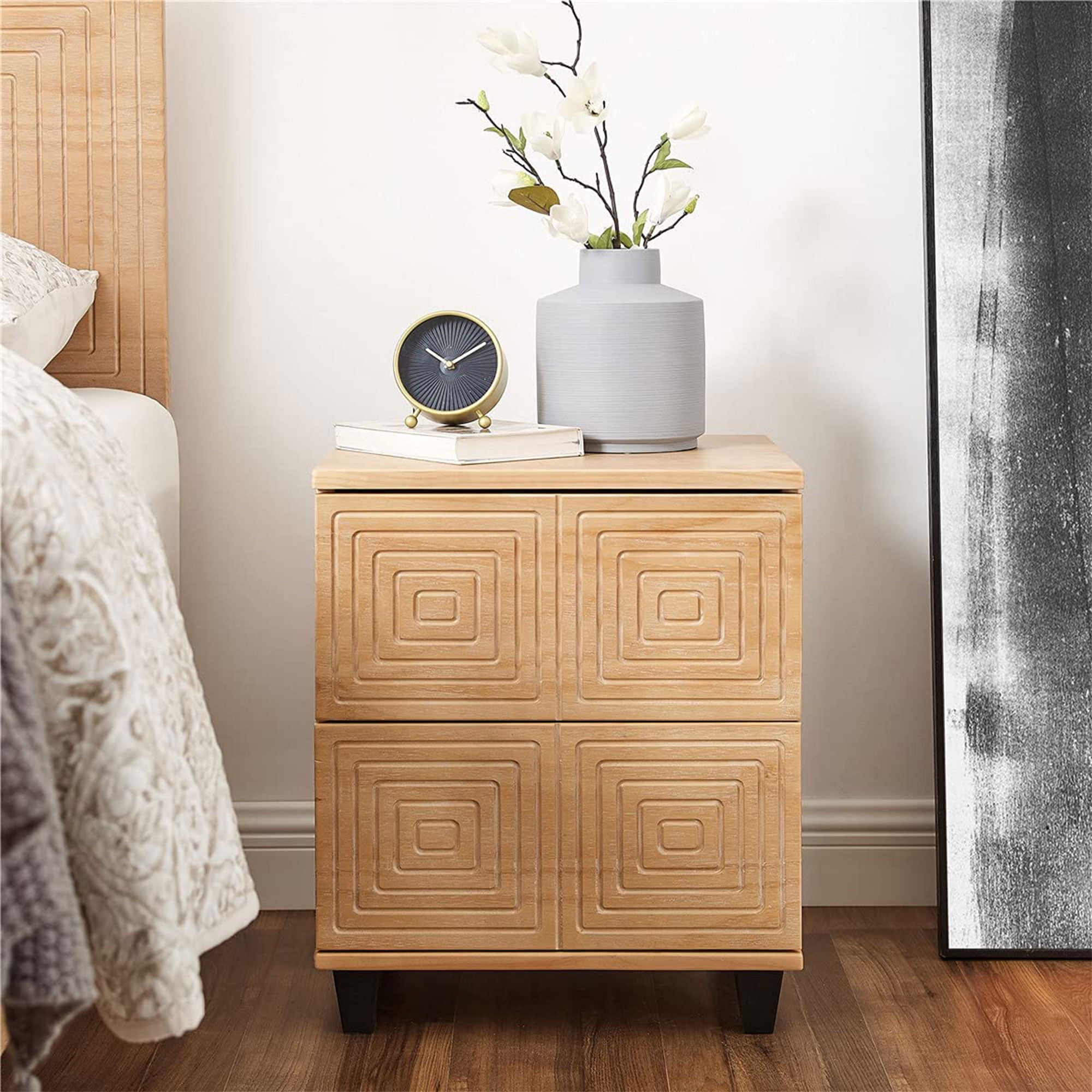 Hensley 22 Inch 2 Drawer Wood Nightstand, Grooved Front, Brown- Saltoro Sherpi
