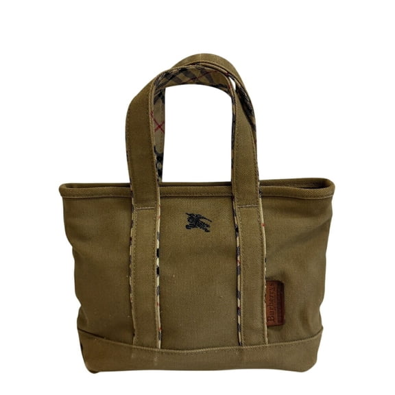 Pre-Owned BURBERRY Mini Tote Blue Label Handbag Khaki Green Unisex
