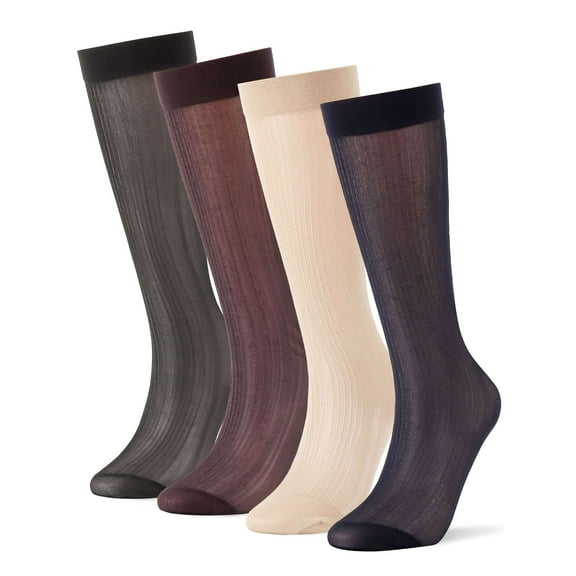 Deago 10 Pairs Mens Ultra Thin Dress Socks Silk Sheer Business Socks Summer Work Trouser Sox Mid Calf (Khaki)