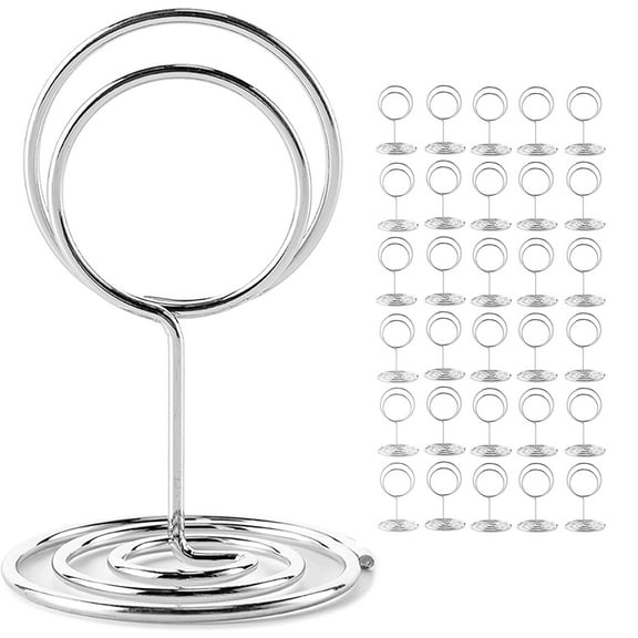 SUSWIM 30Pcs Table Number Holders, Place Card Holders, Wire Picture Holders, Small Table Card Holders, Photo Holders for Centerpieces, Wedding Reception, Party, Birthday (Silver)