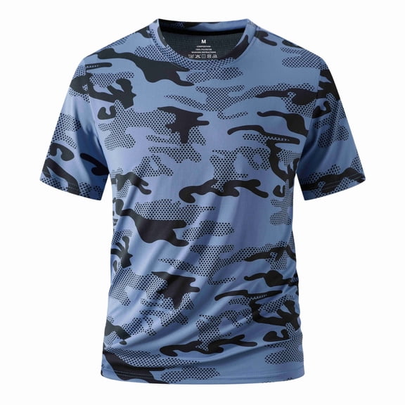 Havenx Men's Camo T-Shirt Short Sleeve Crew Neck Shirts Rapid Dry Moisture-Wicking T-Shirt Athletic Performance Cooling Fishing Lightweight Tee,Blue M