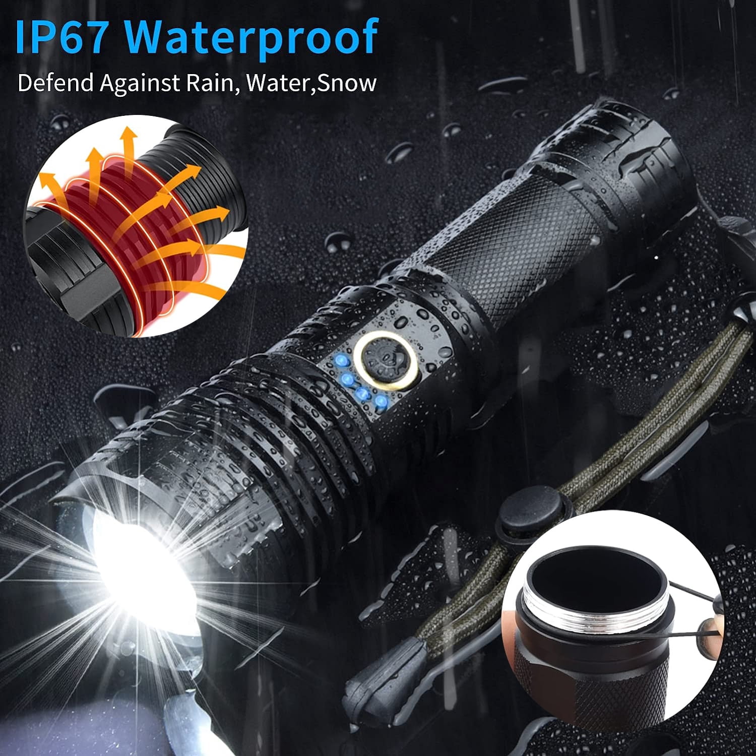 Zacro Rechargeable Flashlight, Super Bright Powerful High Lumens Flashlight with 5 Modes, Zoomable Waterproof LED Handheld Flashlight for Emergencies, Hiking, Camping, Home