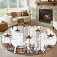 thumbnail image 2 of Round Area Rug 6ft,Watercolor Country Star on Wood Board Washable Carpet Non-Slip Runner Accent Rugs Indoor Floor Mat for Bedroom Living Room Decor,Red Flowers, 2 of 9