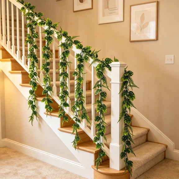 Artificial Vine Garland 71 Inches Plastic with Eucalyptus, Monstera, and Fern Leaves for Home Decor, Party and Wedding