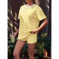 thumbnail image 5 of Womens Geometric Stripe Short Sleeve T-Shirt and Shorts Loungewear Set Yellow M, 5 of 7