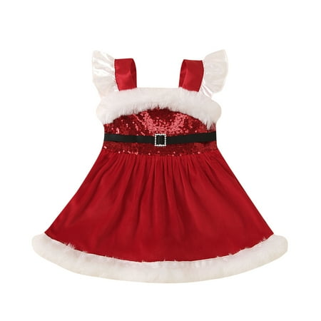 

DuAnyozu Baby Girls Christmas Romper Fur Bow Patchwork A-Line Party Princess Dress