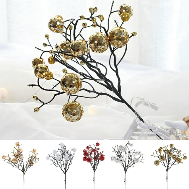 Ramas de corona de árbol de ratán de Navidad | Ramitas de fruta roja dorada tejidas a mano 30x15cm | Decoración festiva DIY | Adorno ecológico duradero | Acento de las Fiestas en Casa