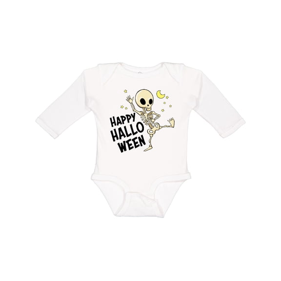 Inktastic Happy Halloween with Dancing Skeleton Boys or Girls Long Sleeve Baby Bodysuit