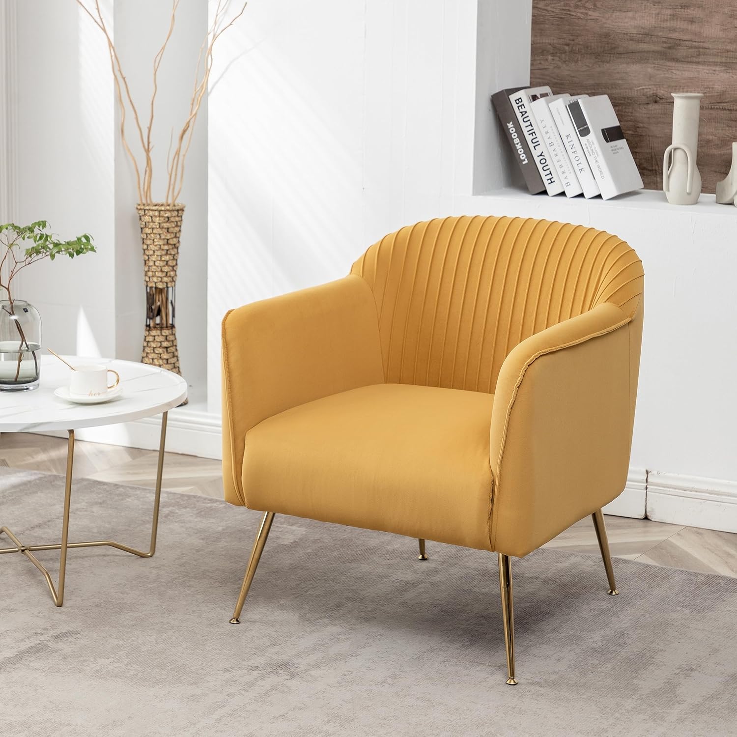 US Pride Furniture Contemporary Velvet Accent Chairs for Living Room Bedroom and Entryway Modern Armchair with Sleek Metal Legs Elegant Seating Solution for Small Spaces Mustard Yellow