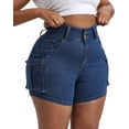 thumbnail image 4 of Gocolloa Women Plus Size Jean Shorts Stretchy Curvy Cargo Shorts High Waisted Streetwear Denim Shorts with Pockets Royal Blue 24W, 4 of 5