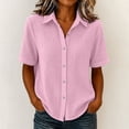 thumbnail image 2 of hoksml Women's Crinkle Button Down Shirt, Short Sleeve Collared Blouse, Casual Loose Fit Top for Daily and Office Wear, 2 of 6