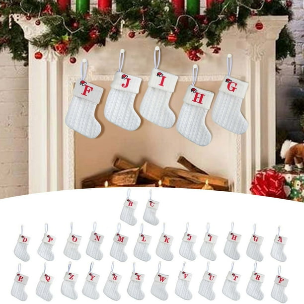 Calcetines Navideños de Punto, Bordado con Alfabeto Decorativo, Bolsa de Regalo Festiva, Medias de Lana para Decoración Navideña, Encantador Diseño de Enano, Navidad Blanca, Tamaño Mediano, 18 X 15 C