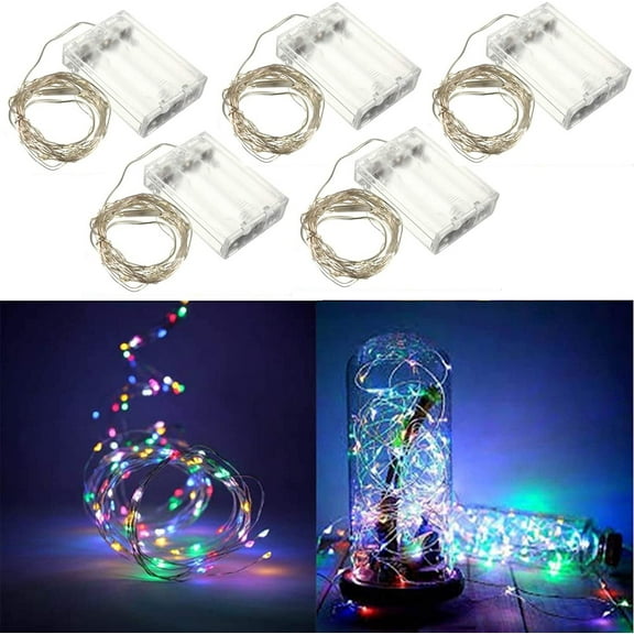 Wideskall 10 FT 30 Multi-Color LED String Table Christmas Tree Lights Decor Battery Power Pack of 5